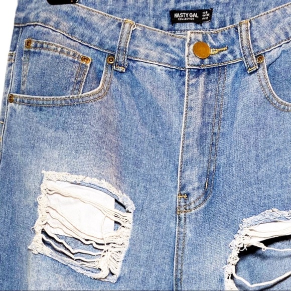 NASTY GAL I GOT TROUBLE Distressed High Waisted Relaxed Jeans, Size 8 - Picture 6 of 14